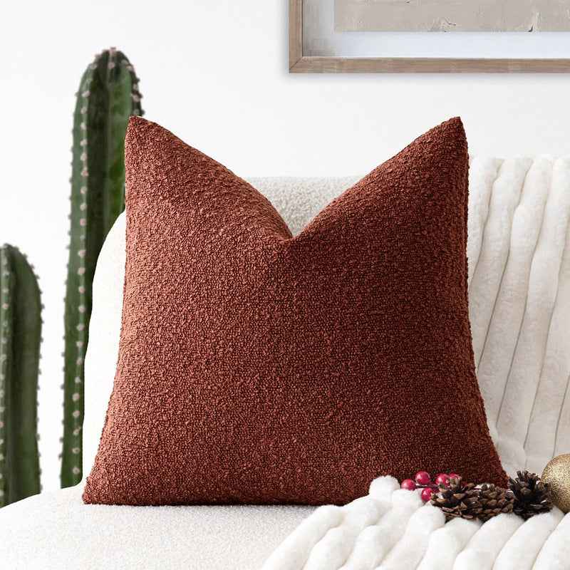 Decorative Boucle Throw Pillow Cover Solid Color Textured Cushion Case For Sofa